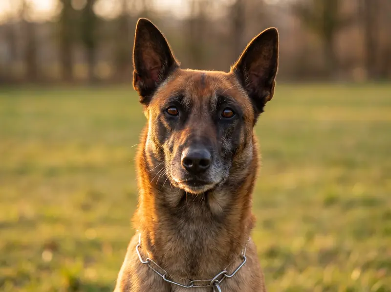 Porträt eines Malinois im warmen Abendlicht